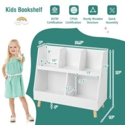 Costway 5-Cube Kids Bookshelf And Toy Organizer Wooden Storage Bookcase With Wood Legs -Smart Office Sets GUEST a0054240 67e4 4fec 8f14 9e940bdb4283
