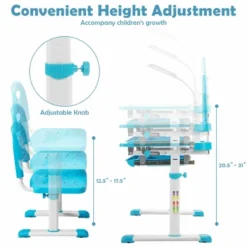 Costway Height Adjustable Kids Study Table And Chair Set W/Bookstand & Light Pink/Light Blue -Smart Office Sets GUEST a148eb04 07b4 4bd6 bc3c fa1dea13e802