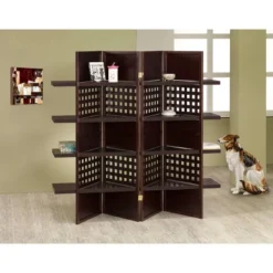 4 Panel Book Shelves Room Divider Walnut - Ore International