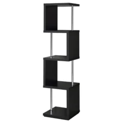 Baxter 4 Shelf Zig Zag Bookcase With Chrome Details - Coaster -Smart Office Sets GUEST a5e95715 637a 4482 8d47 00696b8fc6a9