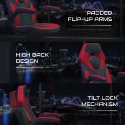 BlackArc Gamma Gaming Desk & Chair Set - Black & Red High Back Gaming Chair With Flip-Up Arms; Desk With Detachable Headphone Hook/Cupholder -Smart Office Sets GUEST a843aae5 d2db 4014 acce 6ad057b7a92f