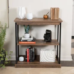 32" Oslo 3 Shelf Contemporary Wood And Metal Etagere Bookcase Brown/Black - Danya B.