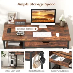 Costway Computer Desk With Power Outlets Home Office Desk With Drawer, Adjustable Shelf Headphone Hooks -Smart Office Sets GUEST a974fd74 c361 4dcf b1dc 5b1a69dec866