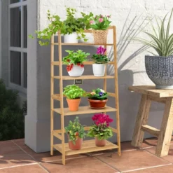 Costway 4-Tier Bookshelf Bamboo Ladder Shelf Bathroom Shelves Storage Plant Stand Rack -Smart Office Sets GUEST aaf6f011 7988 4179 9c97 e1dbfcb24e42