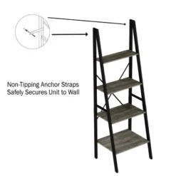 Lavish Home 4-Tier Ladder Bookshelf – Freestanding Industrial Style Wooden Shelving, Gray/Black -Smart Office Sets GUEST ab487a71 197f 428d 97a0 b15be5c6d78a