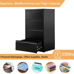 AOBABO 4 Drawer Lateral Steel File Organizing Cabinet With Locking System And Adjustable Hanging Bars For Letter/Legal Size Paper, Black -Smart Office Sets GUEST abe10de3 4242 4b1a a5e9 e64890221820