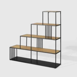 55.5" Modern 4 Shelf With Metal Bar Room Divider Bookcase Coastal Oak/Black - Saracina Home -Smart Office Sets GUEST b0dd5f61 84fc 4575 9f0d 8fd93ec26adc