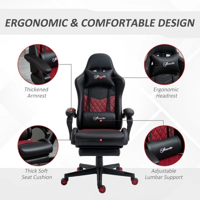 Vinsetto Racing Gaming Chair Diamond PU Leather Office Gamer Chair High Back Swivel Recliner With Footrest, Lumbar Support, Adjustable Height 6 Vinsetto Racing Gaming Chair Diamond PU Leather Office Gamer Chair High Back Swivel Recliner With Footrest, Lumbar Support, Adjustable Height - Image 4