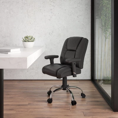 Flash Furniture HERCULES Series Big & Tall 400 Lb. Rated Black LeatherSoft Ergonomic Task Office Chair With Chrome Base And Adjustable Arms 3 Flash Furniture HERCULES Series Big & Tall 400 Lb. Rated Black LeatherSoft Ergonomic Task Office Chair With Chrome Base And Adjustable Arms