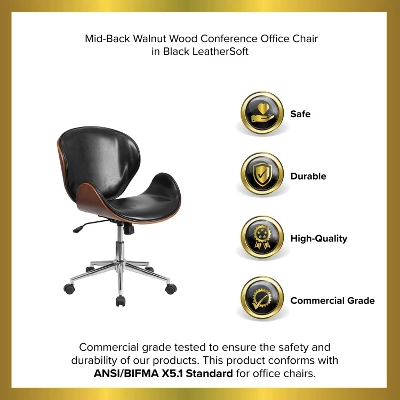 Emma And Oliver Mid-Back Wood Conference Office Chair With Leather Seat 11 Emma And Oliver Mid-Back Wood Conference Office Chair With Leather Seat - Image 9