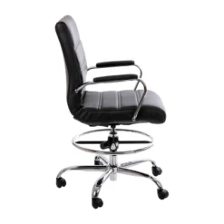 Emma And Oliver Mid-Back LeatherSoft Drafting Chair With Adjustable Foot Ring And Chrome Base -Smart Office Sets GUEST b7661347 7882 4784 a0c7 f88b4c0a9ef8