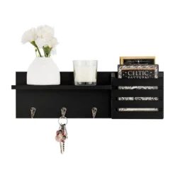 18" Utility Shelf With Pocket And Hanging Hooks Black - Danya B. -Smart Office Sets GUEST ba19a9d4 bb54 4068 949d 8b5ff2820808
