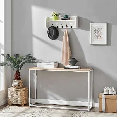 25" X 9" Entryway Floating Utility Wall Shelf With Hooks White - Danya B. 7 25" X 9" Entryway Floating Utility Wall Shelf With Hooks White - Danya B. - Image 5