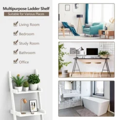 Costway 3 Tier Leaning Wall Ladder Book Shelf Bookcase Storage Rack Display Flower Shelf Plant Shelf Furniture -Smart Office Sets GUEST bd6305ca cbf2 4414 8041 d049717ba97e