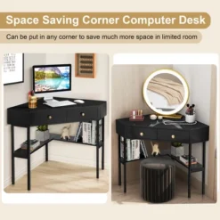 Costway Corner Computer Desk Writing Workstation Study Desk W/ 2 Drawers WhiteBlackGold -Smart Office Sets GUEST beff960a def4 439c b86e 3ec04fcd142d
