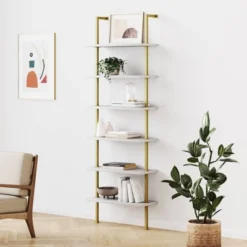 85" Theo 6 Tier Wood Wall Mount Ladder Bookshelf - Nathan James -Smart Office Sets GUEST c0114fda 8fde 413f 99ba 95e5fcbe6a4f