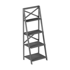 Lavish Home 4-Tier Ladder Bookshelf With X-Back Frame – Freestanding Bookcase, Gray -Smart Office Sets GUEST c051c228 c19b 430c 8454 26f3801ee830