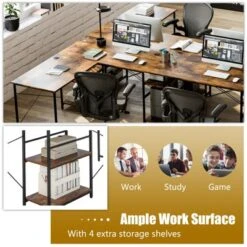 Tangkula Large L-shaped Computer Desk 60” Convertible Corner Desk With 4 Storage Shelves 95” 2-Person Long Study Writing Workstation Black/Rustic Brown/Natural/Grey -Smart Office Sets GUEST c0855db8 02e2 4ad3 b636 196030c228c8