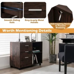Costway 3-Drawer Wood File Cabinet Mobile Lateral Printer Stand With Open Storage Shelves -Smart Office Sets GUEST c134d3e6 9c7e 43fd 8900 194dae5eb77a