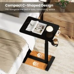 Costway C Shaped Side Table Height Adjustable Overbed Bedside Table With Hook & Cup Holder Black/Natural/White -Smart Office Sets GUEST c14664e3 efe2 4d0d 81b4 e676a8cbf143