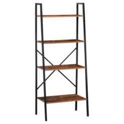 HOMCOM Industrial 4 Tier Ladder Shelf Bookshelf Vintage Storage Rack Plant Stand With Wood Metal Frame For Living Room Bathroom -Smart Office Sets GUEST c28bc2a1 9518 4fe3 b647 14f73f306ca0