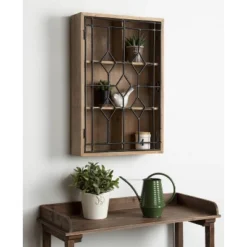 Megara Decorative Wooden Wall Hanging Curio Cabinet Rustic Brown - Kate & Laurel All Things Decor -Smart Office Sets GUEST c34da195 459c 4db6 83fd 2c1ebefaeb83