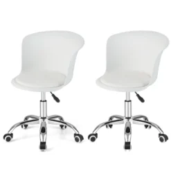 Costway Set Of 2 Adjustable Office Chair Armless Swivel Desk Chair PU Leather Seat Black/White -Smart Office Sets GUEST c3ab2a3c 730f 4faa a8cb 73038aff6308