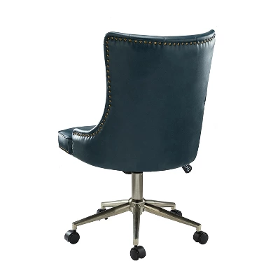 Busiris Height Adjustable Task Chair With Nailhead Trim | Karat Home-TURQUOISE 5 Busiris Height Adjustable Task Chair With Nailhead Trim | Karat Home-TURQUOISE - Image 3