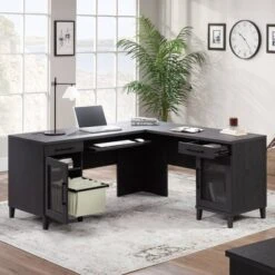 Sauder Tiffin Line L Desk Raven Oak Raven Oak -Smart Office Sets GUEST c40f6776 90af 4f6e a43d 346c058ddea4