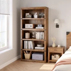 5 Tier Book Shelf Farmhouse Bookcase Open Storage Shelves 31.4" X 12.7" X 67.4" Book Case -Smart Office Sets GUEST c442a94a a8ea 44b1 b734 5a941eacdabb