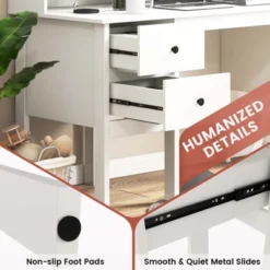 Costway Computer Desk 48" Writing Table W/ Power Outlets 5-Cubby Hutch 2 Storage Drawers -Smart Office Sets GUEST c530d9a6 92a6 4424 8d53 13ffd97c570a