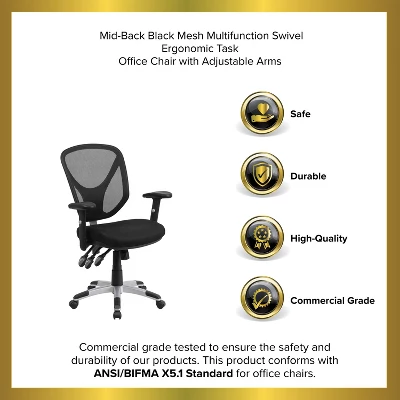 Emma And Oliver Mid-Back Black Mesh Multifunction Swivel Ergonomic Task Office Chair - Arms 12 Emma And Oliver Mid-Back Black Mesh Multifunction Swivel Ergonomic Task Office Chair - Arms - Image 10