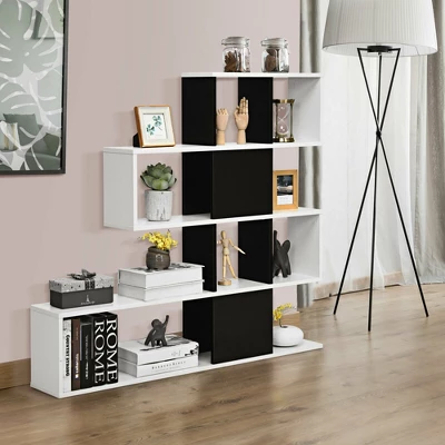 Costway 5-Tier Bookshelf Corner Ladder Bookcase Display Storage Rack Black White 6 Costway 5-Tier Bookshelf Corner Ladder Bookcase Display Storage Rack Black White - Image 4