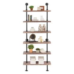 Modern Industrial 6-Tier Iron Pipe Wall Mount Ladder Shelf Distressed Wood - Danya B. -Smart Office Sets GUEST cb6ef9cf 08ec 4e39 8a6c 576bf643ced0