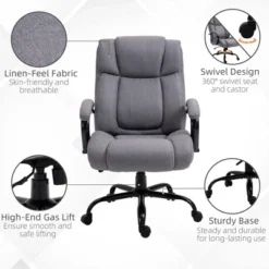 Vinsetto High Back Big And Tall Executive Office Chair 484lbs With Wide Seat Computer Desk Chair With Linen Fabric Swivel Wheels Light Gray -Smart Office Sets GUEST cbc8aecc a8de 4c98 9aa4 a2c6ca456278