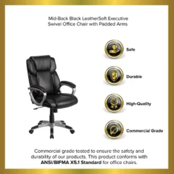 Emma And Oliver Mid-Back Leather Executive Swivel Office Chair With Padded Arms -Smart Office Sets GUEST cbf1ea78 1c65 4a3d 82fd ef58b4cbb9df