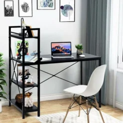 Costway 47.5" Computer Desk Writing Desk Study Table Workstation With 4-Tier Shelves Black -Smart Office Sets GUEST ced94f55 190b 4436 a345 db7d23cb67d9
