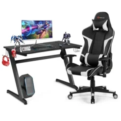 Costway Z-Shaped Racing Style Desk & Massage Gaming Chair Set For Home Office -Smart Office Sets GUEST d12b7479 a869 4dfa bdbd 2fb7951964f5