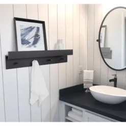 36" X 7.5" X 4.5" Levie Wood Wall Shelf Ledge With Knobs - Kate & Laurel All Things Decor -Smart Office Sets GUEST d26ea61c bcf2 4cc7 9d49 8dc7b287a363