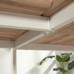 Sauder 26"x20" Bergen Circle Desk Return Kiln Acacia: Heat & Scratch Resistant, BIFMA Certified, Metal Frame -Smart Office Sets GUEST d6e1b3cc 118f 4a90 9170 706320bd52c0