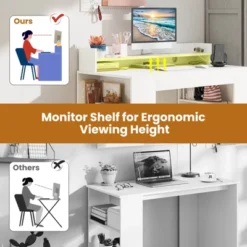 Costway 43" Home Office Desk With Power Outlets Monitor Shelf Bookshelf & Cable Hole -Smart Office Sets GUEST d7821787 3f25 4dd8 a942 a9cb2bf1ba26