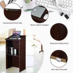 Costway Wooden Floor Standing Podium Speaking Lectern W/ Adjustable Shelf & Pen Tray -Smart Office Sets GUEST d9478e8d 5421 4608 a12e 6d08cc70ad24