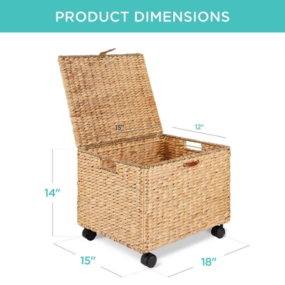 Best Choice Products Hyacinth Rolling Filing Cabinet Mobile Organizer Storage Basket W/ Lid, Locking Wheels 8 Best Choice Products Hyacinth Rolling Filing Cabinet Mobile Organizer Storage Basket W/ Lid, Locking Wheels - Image 6