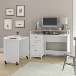 Cottage Road Credenza Desk White - Sauder: Office Furniture With Keyboard Tray & Tall Storage -Smart Office Sets GUEST dad9c168 3436 4421 8d90 c7fd2e005f2c