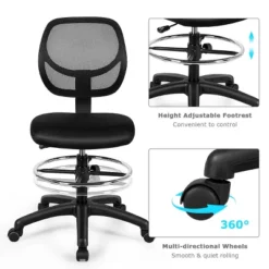 Mesh Drafting Chair Mid Back Office Chair Adjustable Height W/Footrest Armless -Smart Office Sets GUEST db301fad 7117 4292 b527 607d76759b88