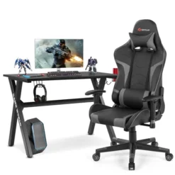 Costway X-Shaped Gaming Desk & Racing Style Massage Chair Set Home Office Black+White/Blue/Grey/Red -Smart Office Sets GUEST dba350ba 82f5 492f be2b f959a293dadc