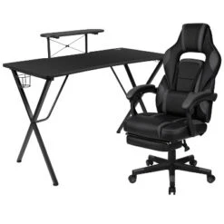 Flash Furniture Gaming Desk With Cup Holder/Headphone Hook/Monitor Stand & Reclining Back/Arms Gaming Chair With Footrest -Smart Office Sets GUEST dc2103ed 05b8 451b 9c6f 8ce0f059dfdf