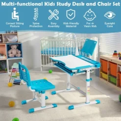 Costway Height Adjustable Kids Study Table And Chair Set W/Bookstand & Light Pink/Light Blue -Smart Office Sets GUEST de07dada f91b 4fe1 a038 c832b9b58361