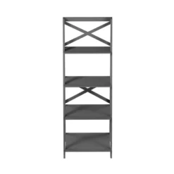 Lavish Home 4-Tier Ladder Bookshelf With X-Back Frame – Freestanding Bookcase, Gray -Smart Office Sets GUEST dede503a 3b2a 40c1 8dff ec6d4bcb78fd