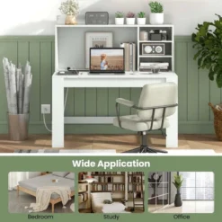 Costway Computer Desk With Hutch 2 Power Outlets USB & Type-c Charging Ports 3 Shelves White/Black -Smart Office Sets GUEST df2619ab a92f 4b60 bb7b 97a561d94bee
